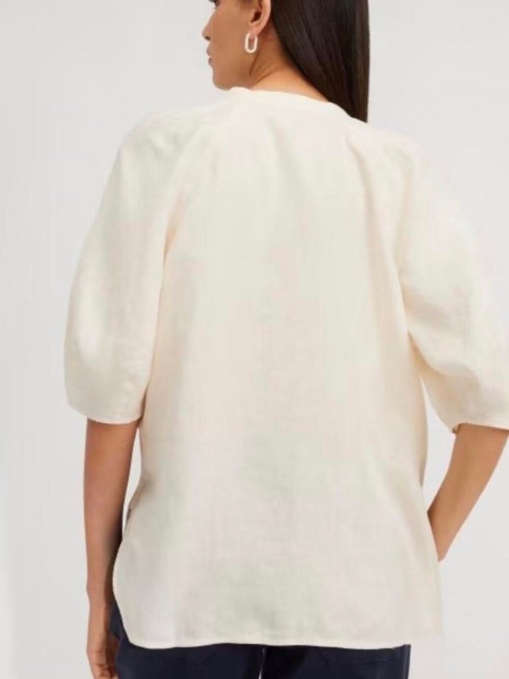 Everlane Linen 3/4 Sleeve Button-Up Blouse, cream, small - Picture 4 of 13